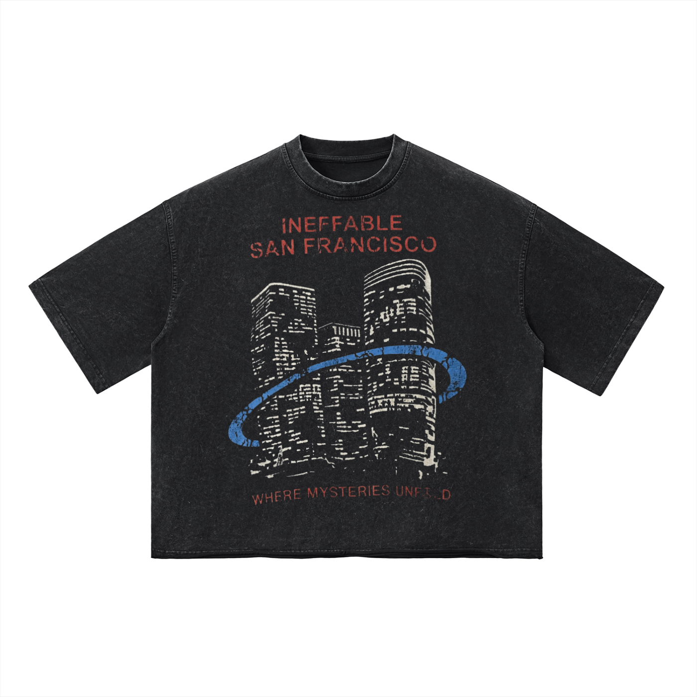 'WHERE MYSTERIES UNFOLD' CROPPED/RAW HEM TEE