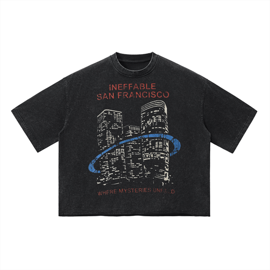 'WHERE MYSTERIES UNFOLD' CROPPED/RAW HEM TEE